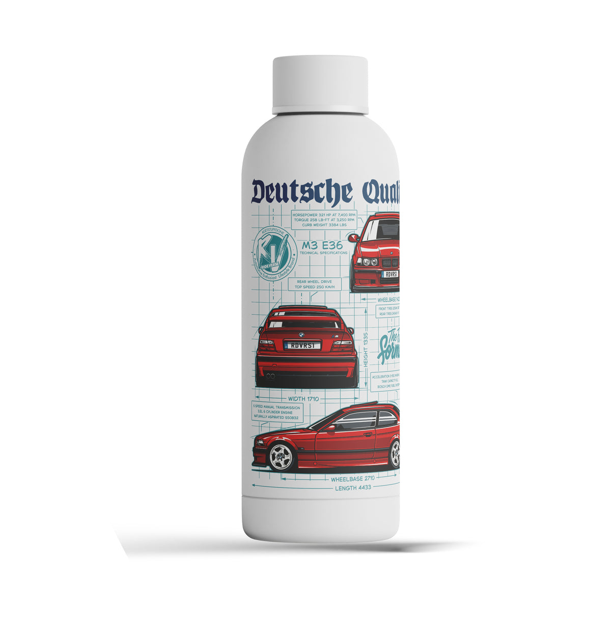 M3 E36 Technical Blueprint 500ml Stainless Steel Bottle