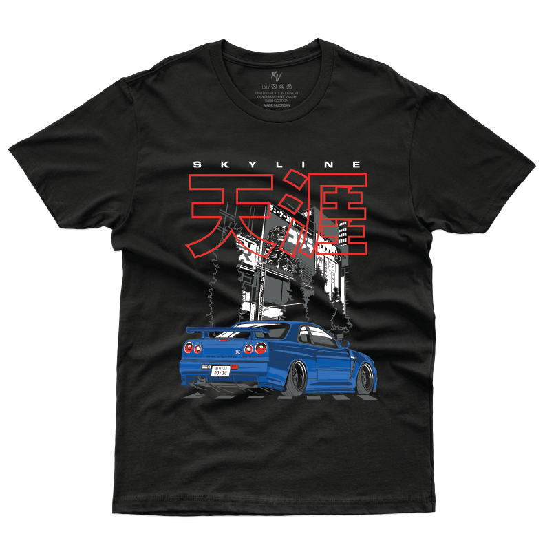 R34 Stance Skyline GTR Racing Car Night City T-Shirt